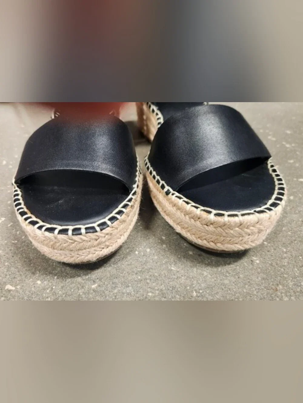 Franco Sarto Black Leather Espadrille Platform Wedge Sandals Size 9M